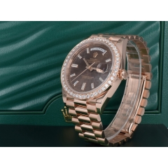 Day-Date 40mm chocolate Diamond dial - custom diamond bezel