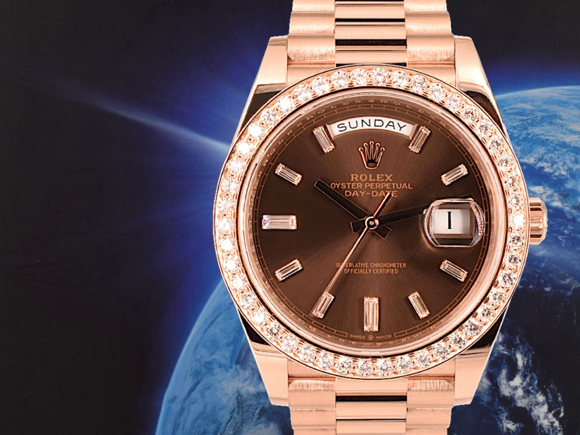 Day-Date 40mm chocolate Diamond dial - custom diamond bezel