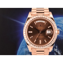 Day-Date 40mm chocolate Diamond dial - custom diamond bezel