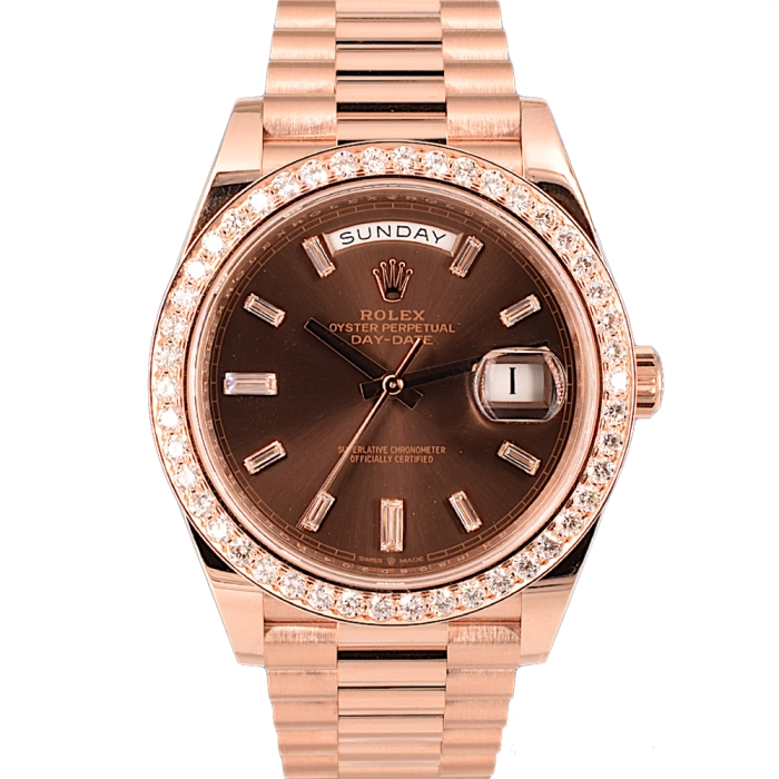 Day-Date 40mm chocolate Diamond dial - custom diamond bezel