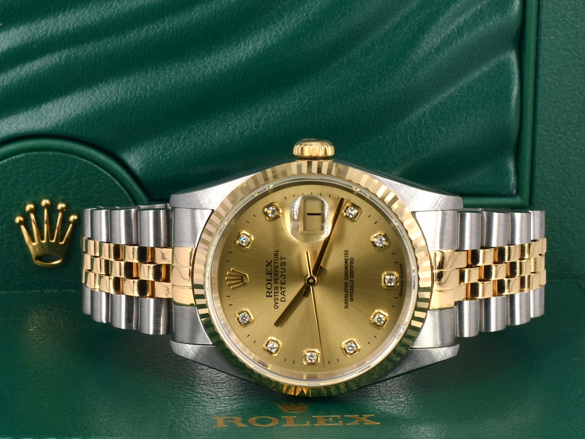 16233 Gold Dial With Big Diamonds - Full Set