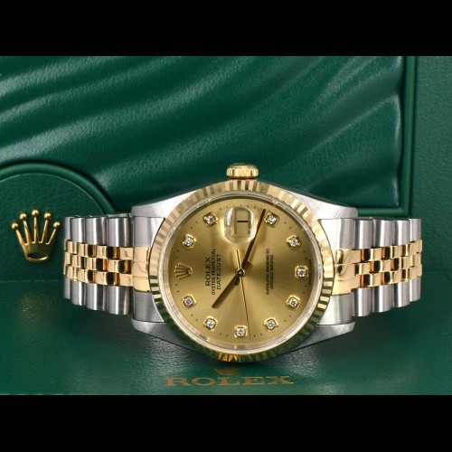 16233 Gold Dial With Big Diamonds - Full Set