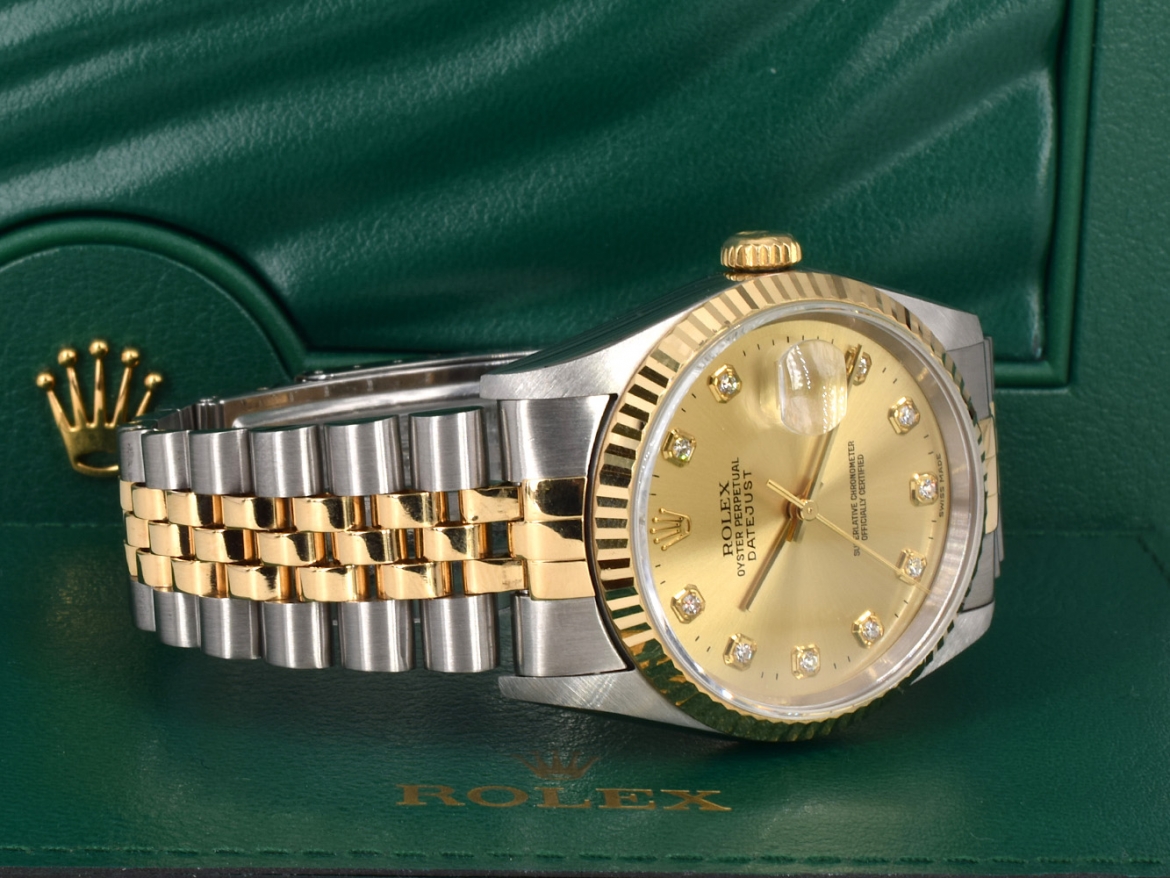 16233 Gold Dial With Big Diamonds - Full Set