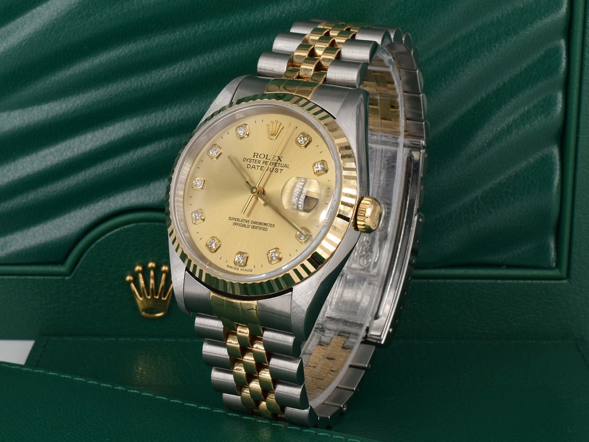 16233 Gold Dial With Big Diamonds - Full Set