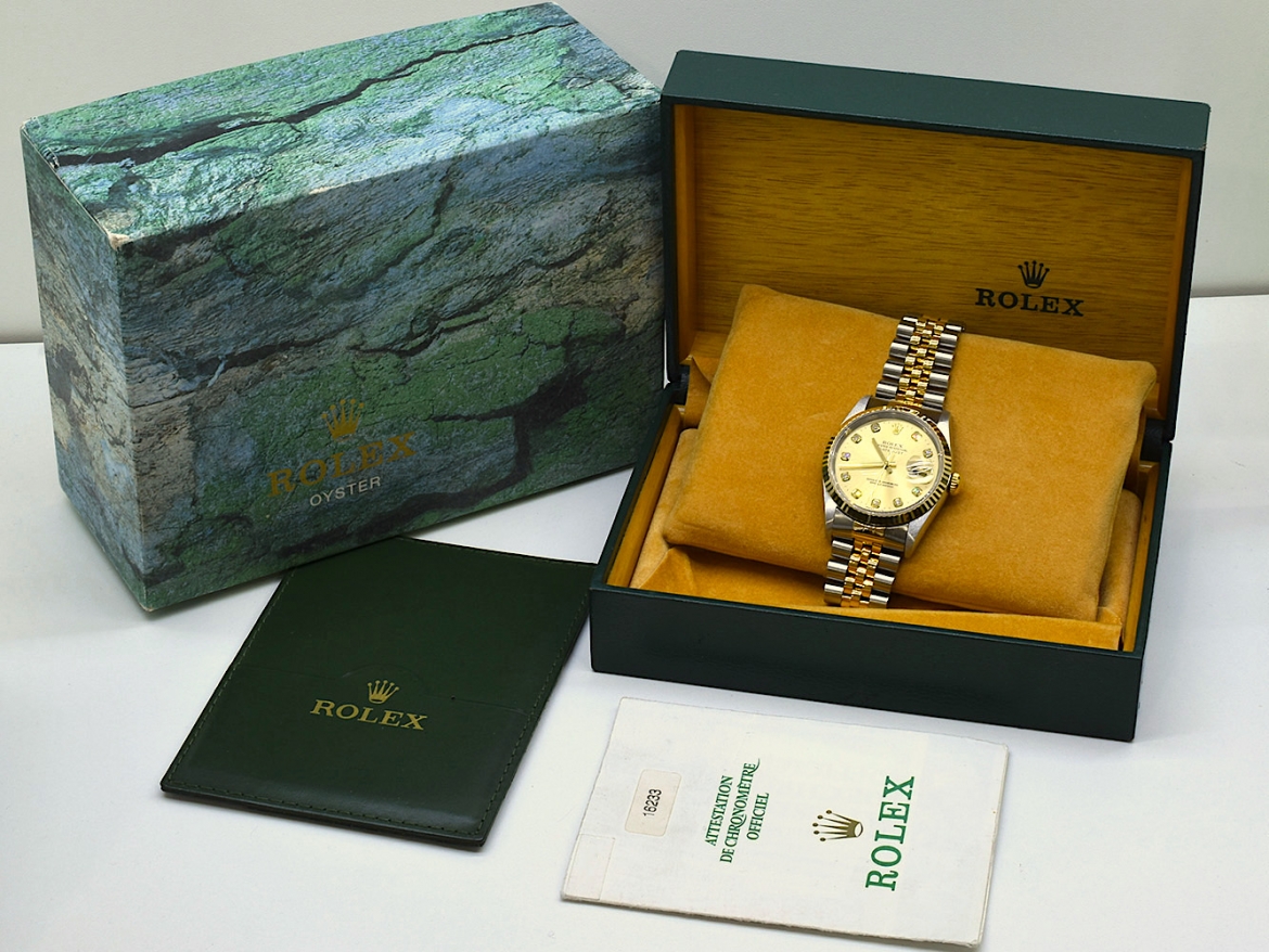 16233 Gold Dial With Big Diamonds - Full Set