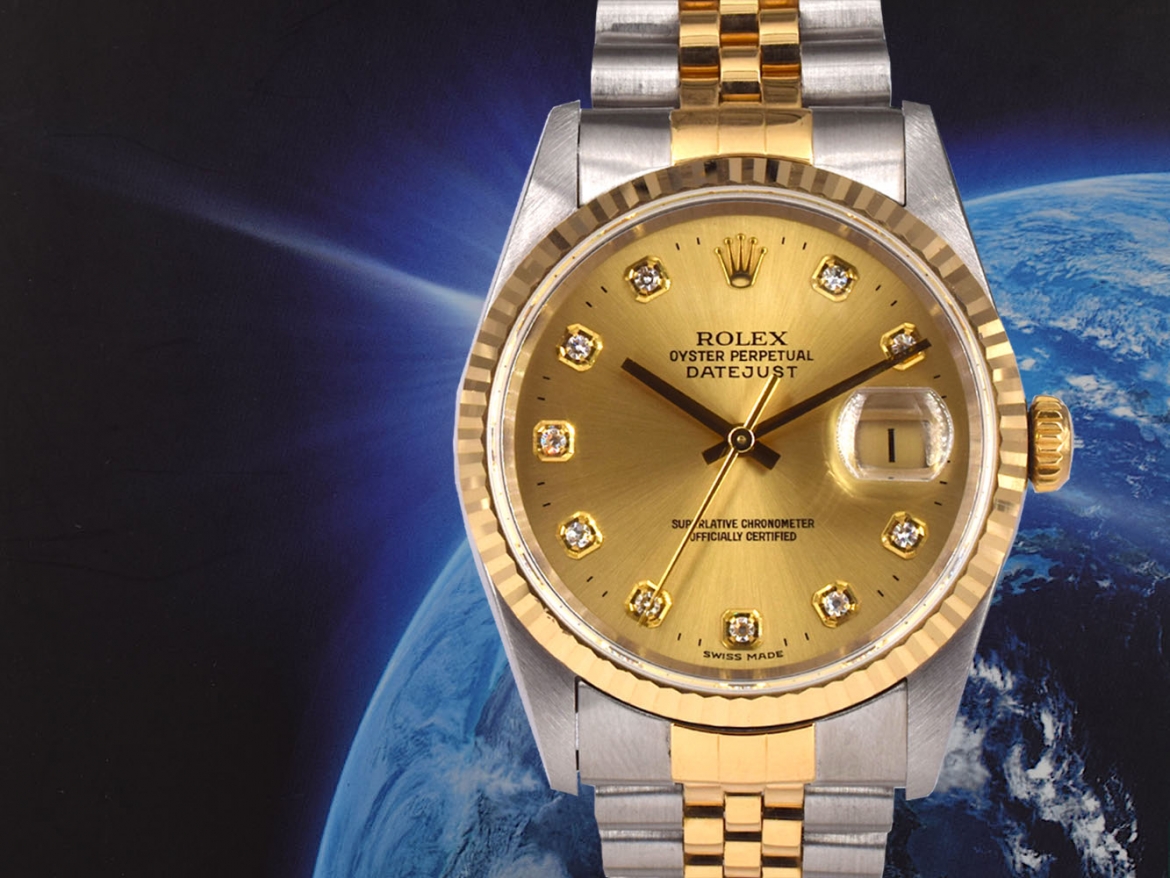 16233 Gold Dial With Big Diamonds - Full Set