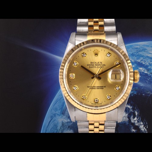 16233 Gold Dial With Big Diamonds - Full Set