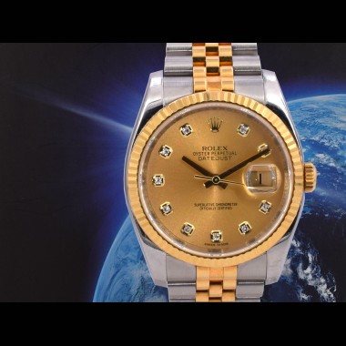116233 Gold Dial With Big Diamonds - Full Set 36mm