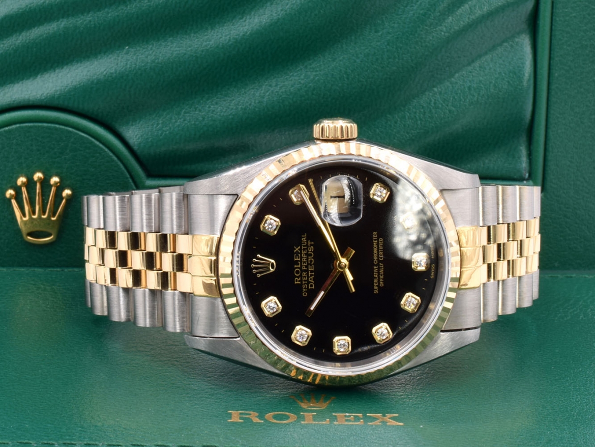 16233 Black Dial With Big Diamonds - Full Set