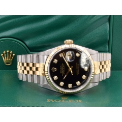 16233 Black Dial With Big Diamonds - Full Set