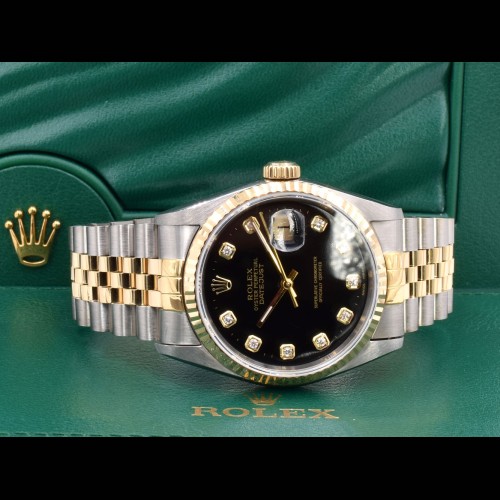 16233 Black Dial With Big Diamonds - Full Set