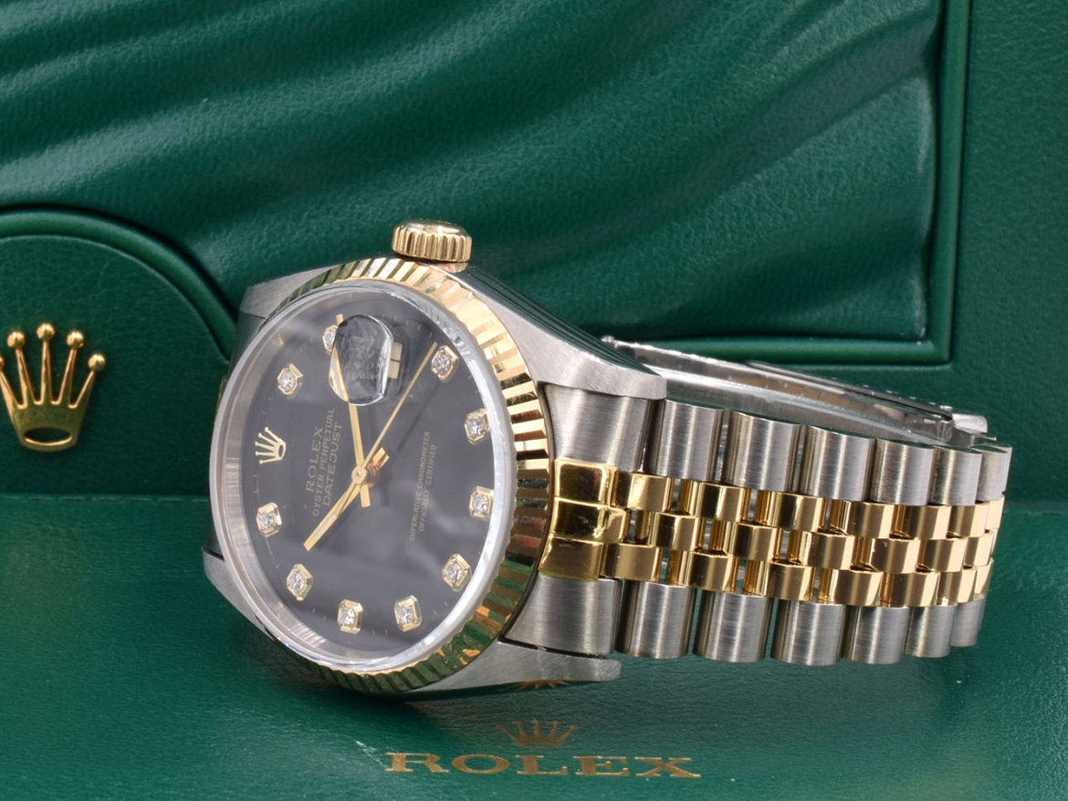 16233 Black Dial With Big Diamonds - Full Set