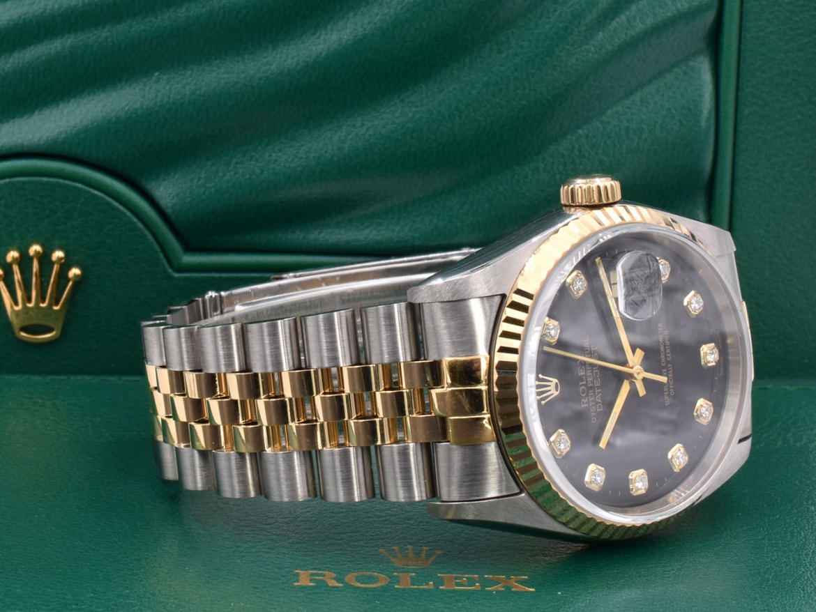 16233 Black Dial With Big Diamonds - Full Set