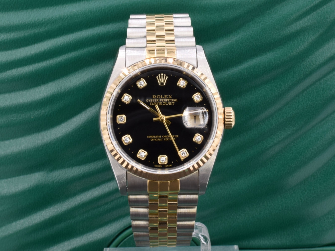 16233 Black Dial With Big Diamonds - Full Set