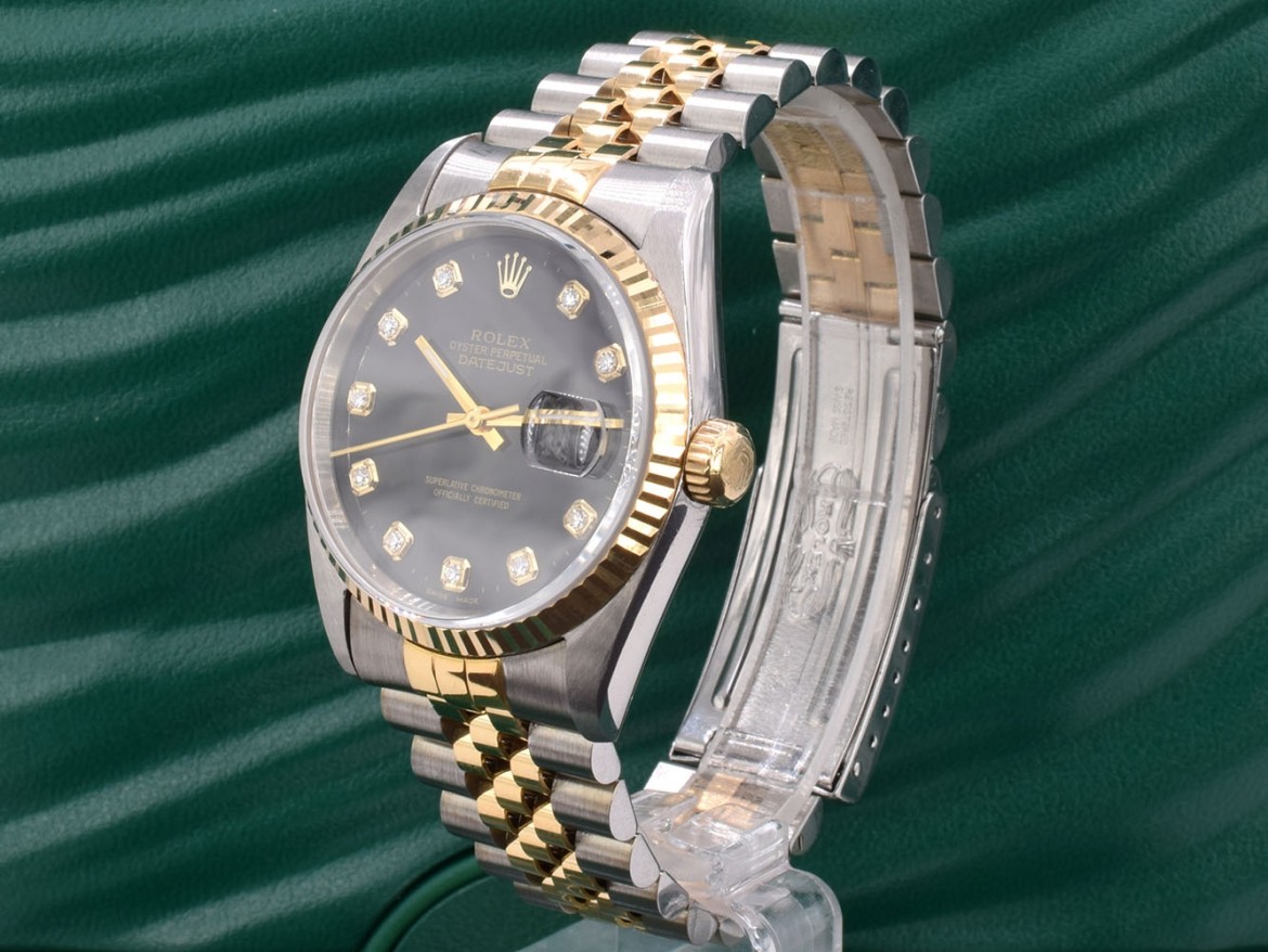16233 Black Dial With Big Diamonds - Full Set