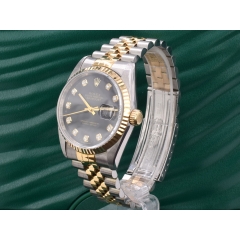 16233 Black Dial With Big Diamonds - Full Set