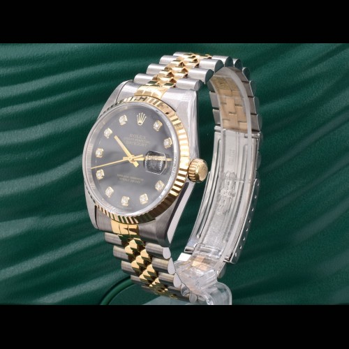 16233 Black Dial With Big Diamonds - Full Set