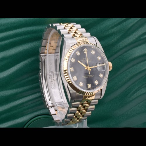 16233 Black Dial With Big Diamonds - Full Set