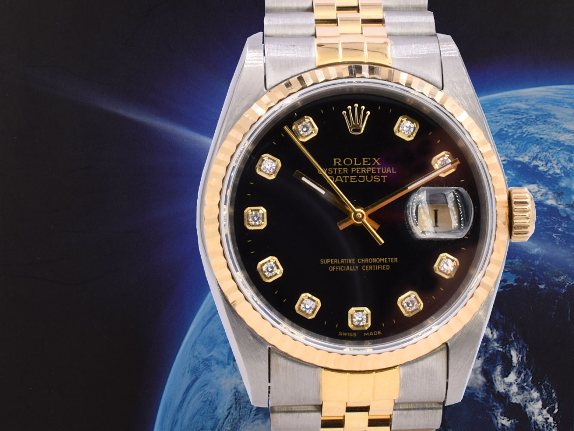 16233 Black Dial With Big Diamonds - Full Set