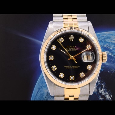 16233 Black Dial With Big Diamonds - Full Set