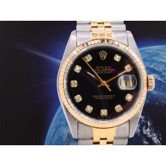 16233 Black Dial With Big Diamonds - Full Set