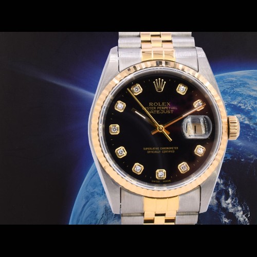 16233 Black Dial With Big Diamonds - Full Set