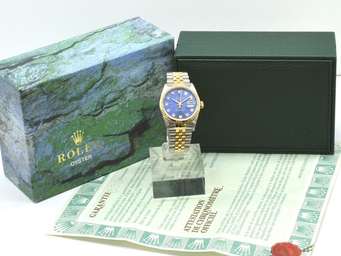 16233 Blue Dial With Big Diamonds - Full Set 36mm