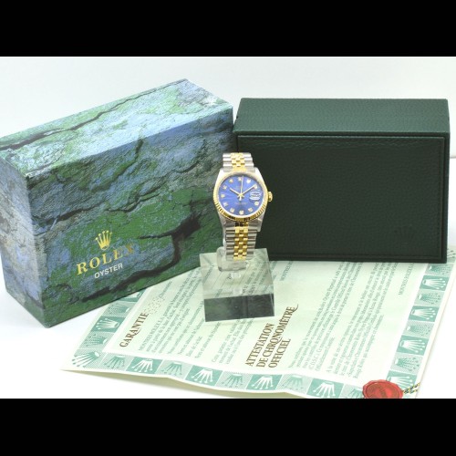 16233 Blue Dial With Big Diamonds - Full Set 36mm