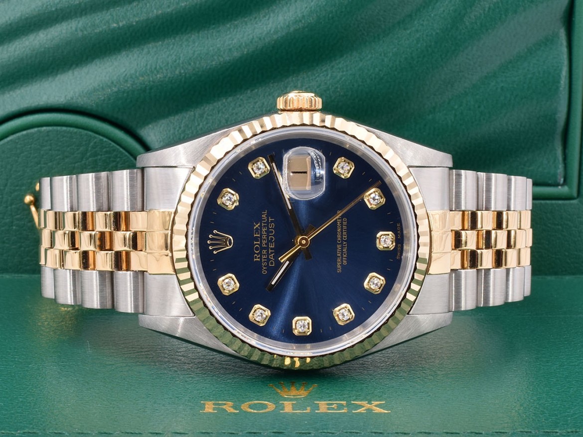 16233 Blue Dial With Big Diamonds - Full Set 36mm