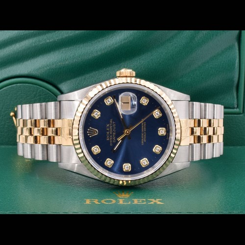 16233 Blue Dial With Big Diamonds - Full Set 36mm