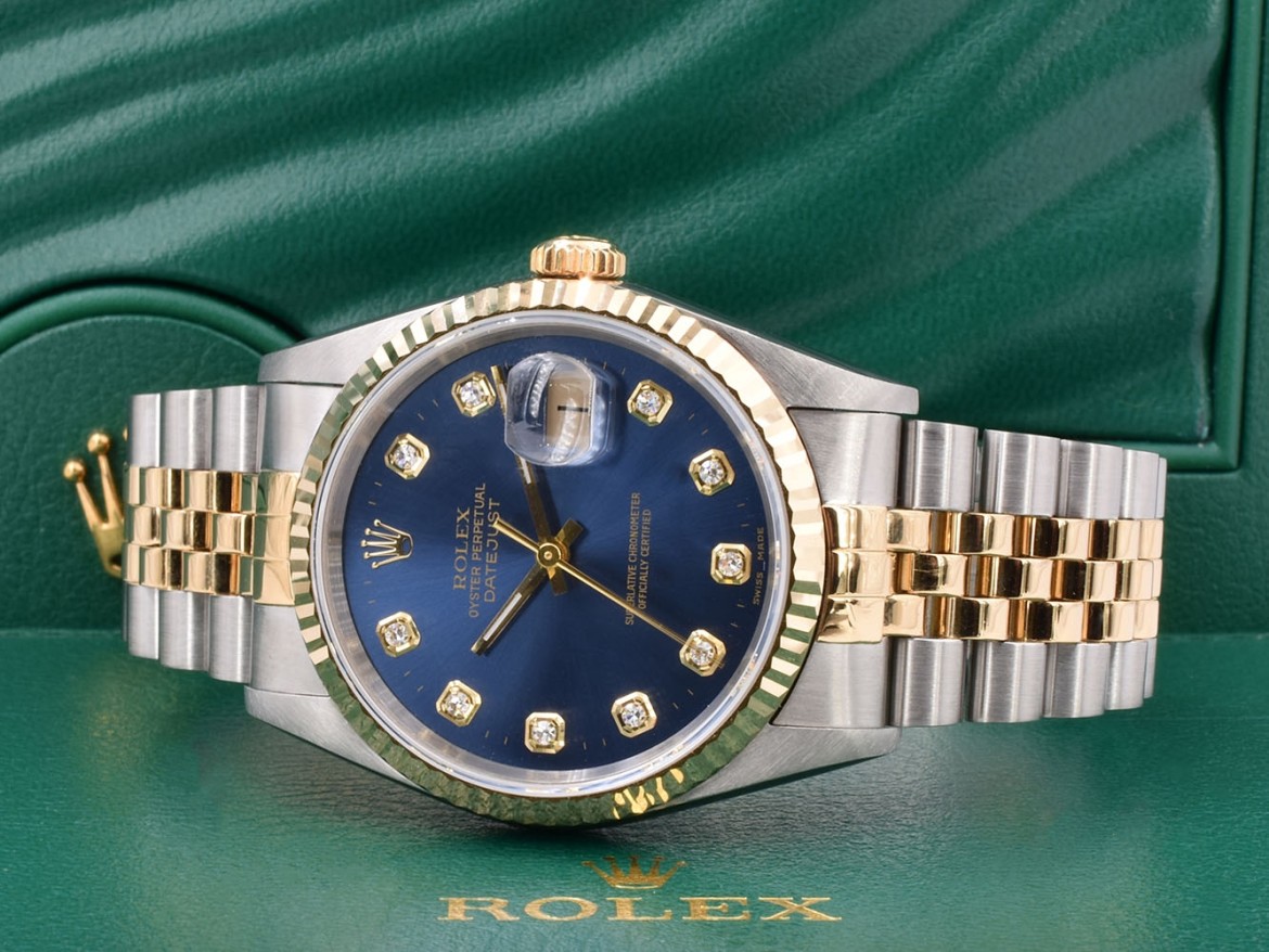 16233 Blue Dial With Big Diamonds - Full Set 36mm