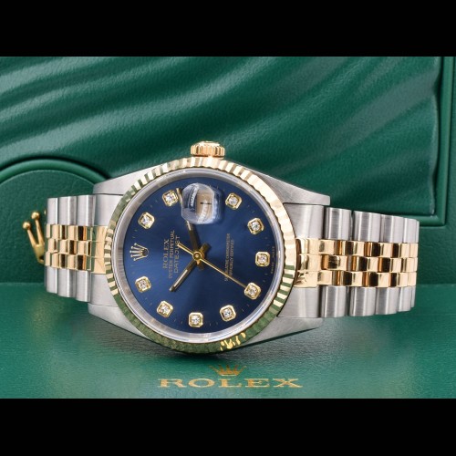 16233 Blue Dial With Big Diamonds - Full Set 36mm