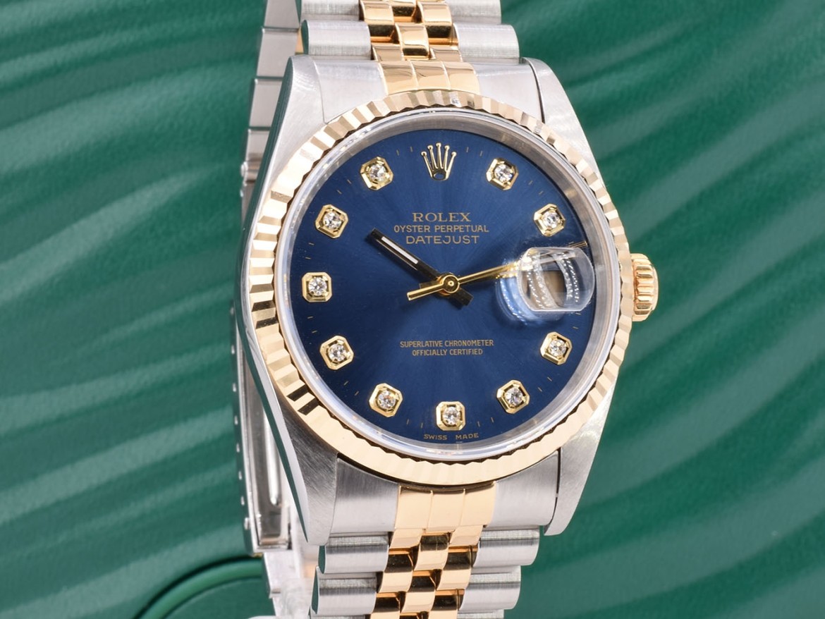 16233 Blue Dial With Big Diamonds - Full Set 36mm