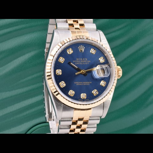 16233 Blue Dial With Big Diamonds - Full Set 36mm