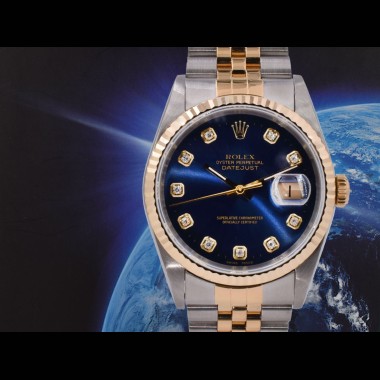 16233 Blue Dial With Big Diamonds - Full Set 36mm