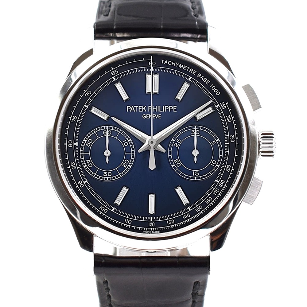 Chronograph Platinum Blue Baguette Diamond Dial New 2017