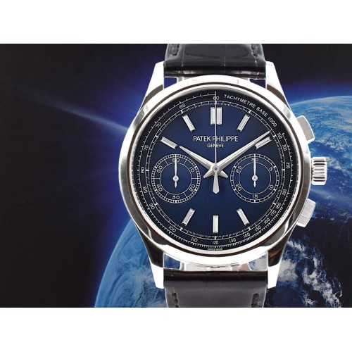 Chronograph Platinum Blue Baguette Diamond Dial New 2017