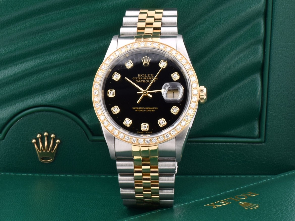 16233 Black Dial With Big Diamonds & After Diamonds Bezel - Full Set 36mm
