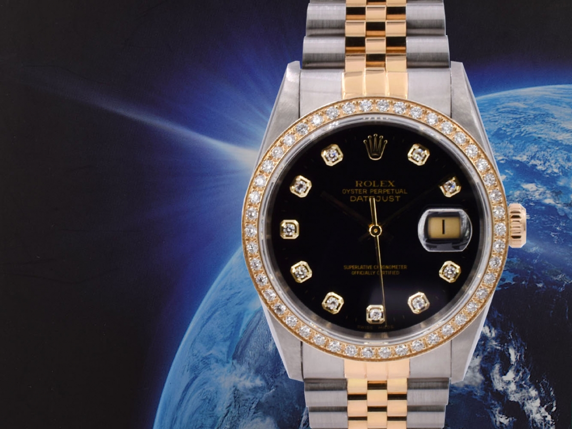 16233 Black Dial With Big Diamonds & After Diamonds Bezel - Full Set 36mm