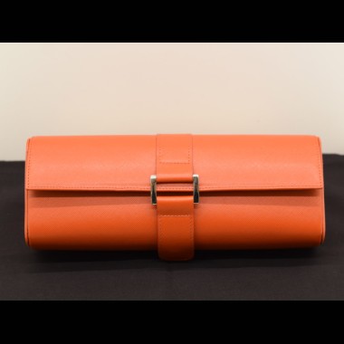 Porta Orologi in pelle interno in alcantara  made in Italy orange