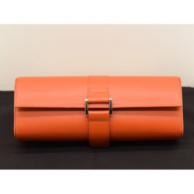 Porta Orologi in pelle interno in alcantara  made in Italy orange