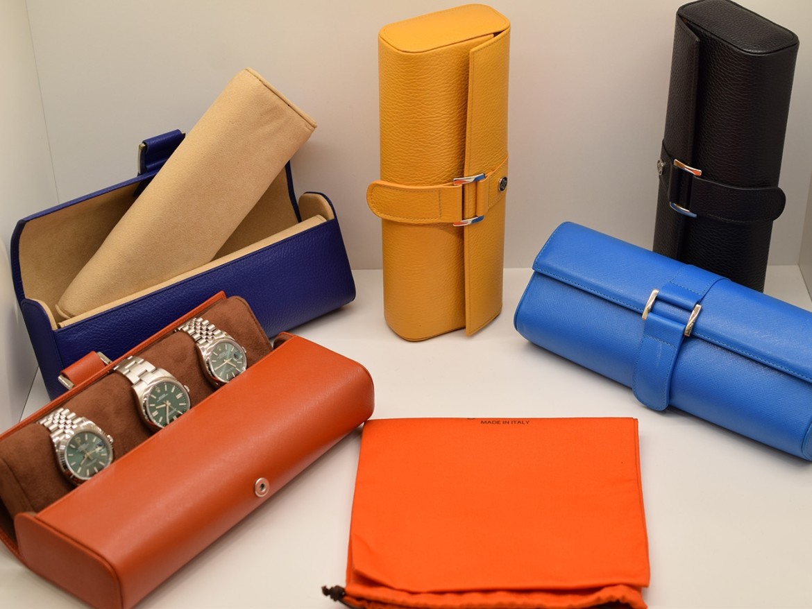 Porta Orologi in pelle interno in alcantara  made in Italy