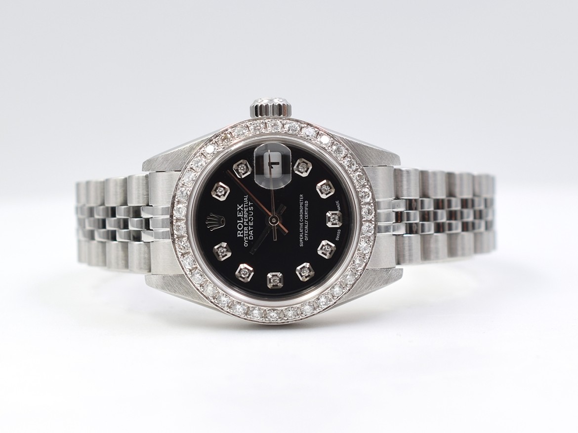 69174 Black Dial With Big Diamonds - Full Set 26mm