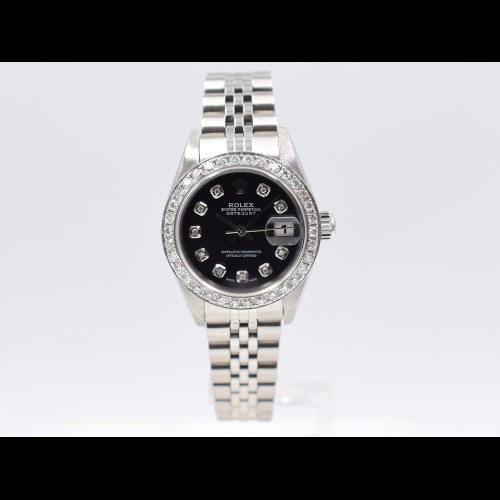 69174 Black Dial With Big Diamonds - Full Set 26mm