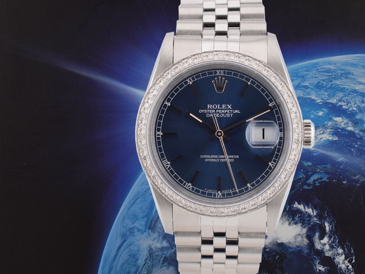 16234 Blue Index Dial With After Diamonds Bezel - Full Set 36mm