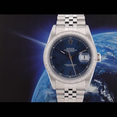 16234 Blue Index Dial With After Diamonds Bezel - Full Set 36mm