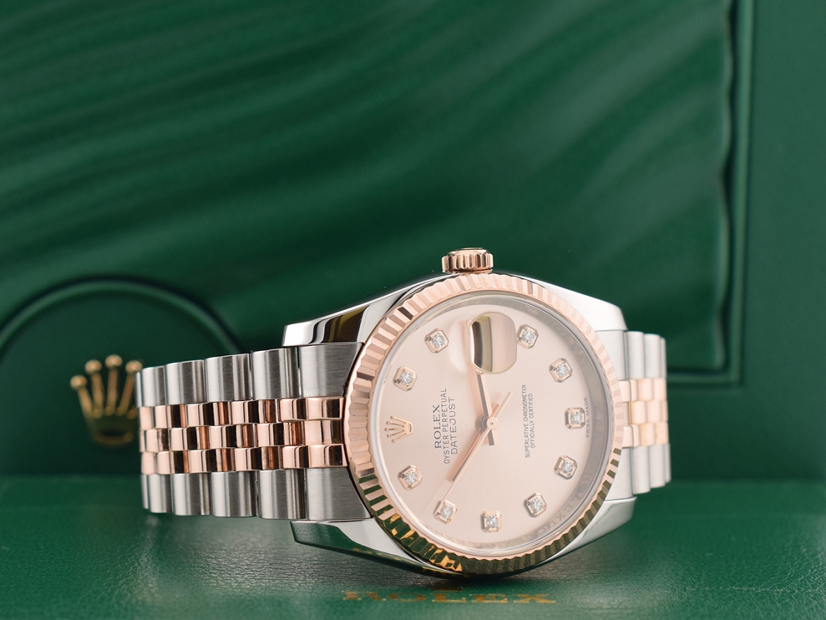 116231 Steel & Rose Gold With Pink Diamonds Dial - Full set 36mm