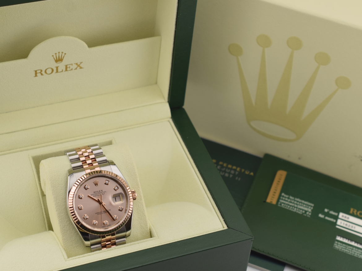 116231 Steel & Rose Gold With Pink Diamonds Dial - Full set 36mm