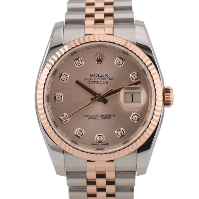 116231 Steel & Rose Gold With Pink Diamonds Dial - Full set 36mm