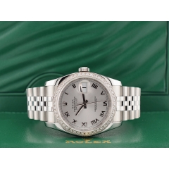 116234 Silver Roman Dial With After Diamonds Bezel - Full Set 36mm